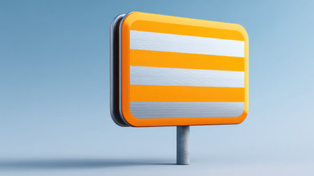 A bright orange road sign featuring reflective silver stripes against a blue backdrop, emphasizing caution and safety in urban transportation environments. Perfect for designs emphasizing awareness.の素材