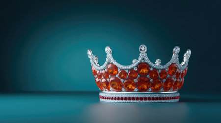 A stunning crown featuring bright red gems and a detailed silver design, symbolizing elegance and luxury, ideal for special occasions and royal themes.の素材