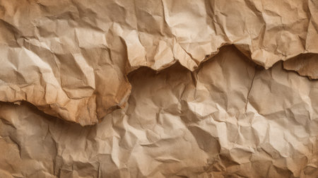 Crumpled brown paper texture showcases a rustic and vintage appeal ideal for artistic projects, crafting, and unique presentations in design and photography.の素材