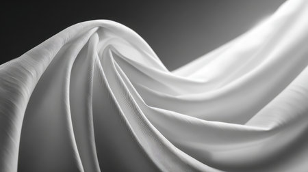 Captivating image of flowing white fabric, beautifully illuminated to highlight the texture and soft curves, creating a serene and elegant atmosphere perfect for artistic projects.の素材