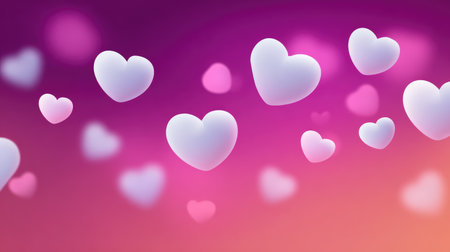This enchanting backdrop features soft, floating hearts in pink and purple tones, ideal for romantic projects, greeting cards, or love-themed designs.の素材