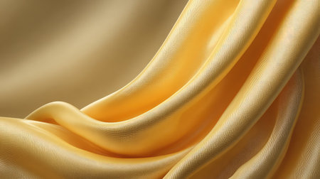 A close-up view of luxurious yellow satin fabric showcasing its smooth texture and elegant draping, ideal for fashion, home decor, and creative photography projects.の素材
