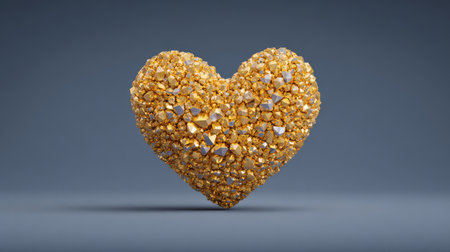 A creative representation of a heart made from sparkling golden gems and crystals, symbolizing love and luxury, perfect for expressing beauty and elegance.の素材