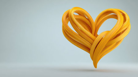 This image features a heart-shaped design crafted from yellow strands, symbolizing creativity and passion against a soft, minimalistic background, perfect for art concepts.の素材