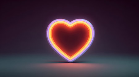 A vibrant neon heart icon glowing against a dark background, perfect for conveying feelings of love and affection in creative designs or romantic themes.の素材