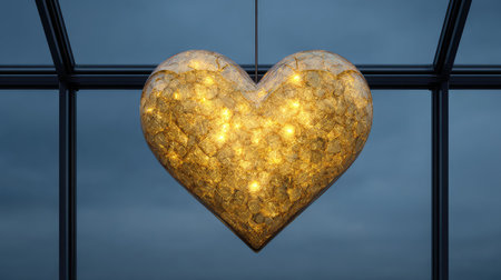 A stunning heart-shaped pendant light radiates warmth and charm, enhancing any modern space with its unique design and soft glow perfect for creating a cozy atmosphere.の素材