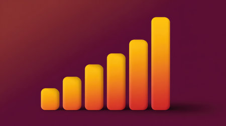 A vibrant abstract illustration showcasing stylized bar graphs in warm gradient hues, symbolizing growth and progress in business and finance concepts. Perfect for visualizing success.の素材