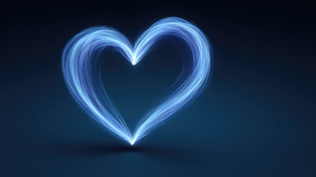 A luminous heart shape created with flowing light trails against a dark background, symbolizing love and connection in a modern abstract style. Ideal for creative applications.の素材