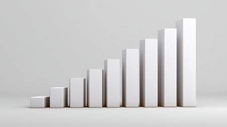 A minimalist visual depicting ascending white bars, illustrating concepts of growth and progress in business and finance, ideal for presentations or marketing materials.の素材