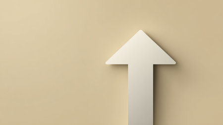 A clean, minimalist arrow pointing upward against a soft beige background, symbolizing growth and direction in a stylish and modern design aesthetic perfect for various creative applications.の素材