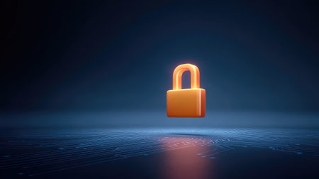 Eye-catching digital lock symbol set against a dark background, signifying security and data protection in the modern tech landscape, ideal for promotions on cybersecurity themes.の素材