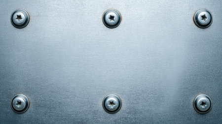 A close-up view of a metallic surface with star-shaped screws, highlighting texture and shine. Ideal for industrial-themed projects, backgrounds, and design inspiration.の素材