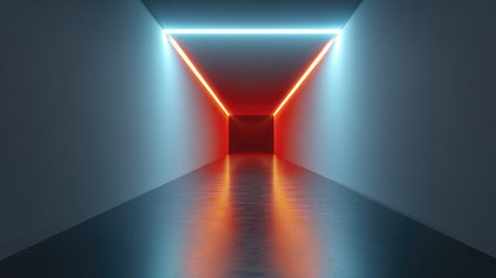 A captivating futuristic hallway illuminated by neon lights, featuring vibrant colors and sleek reflections on a polished floor, perfect for modern design concepts.の素材