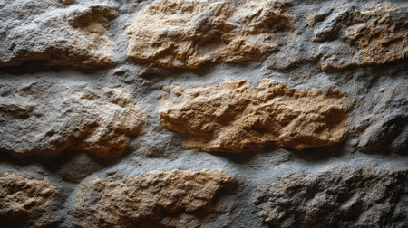 A close-up of a rugged stone wall, showcasing unique textures and natural patterns. Perfect for projects needing earthy, rustic backgrounds that evoke warmth and authenticity.の素材