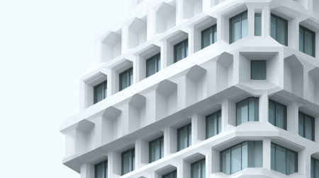 Captivating view of a modern building with a striking facade that highlights contemporary architectural design elements, emphasizing light, geometry, and urban living.の素材