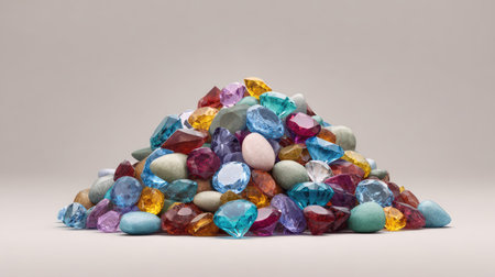 A vibrant heap of colorful gems and stones showcases a stunning display of natural and artificial beauty, perfect for artistic inspiration and decorative purposes.の素材