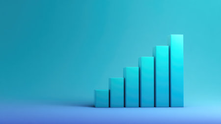 A modern and clean 3D illustration showcasing a graph with increasing bars against a soft blue background, perfect for representing business growth and analytics in various projects.の素材