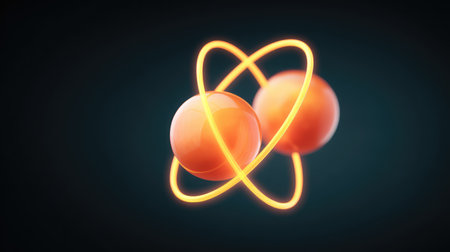 A captivating digital illustration of an atomic model featuring glowing electrons orbiting a nucleus, symbolizing the essence of scientific discovery and technological advancements.の素材