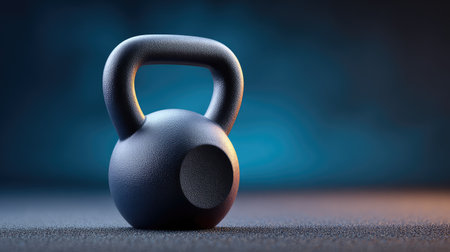 A minimalist image of a black kettlebell against a soft-focus background, ideal for fitness promotion, representing strength, resilience, and dedication in physical training.の素材