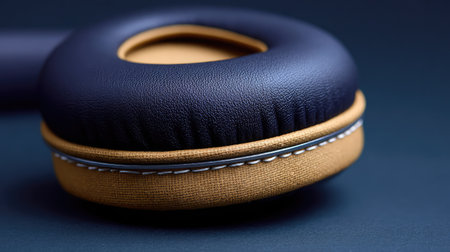 Detailed close-up of a headphone earpad showcasing its unique textures and color combination, suitable for audio enthusiasts and design aficionados seeking premium quality.の素材