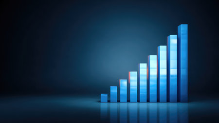 This abstract image features a blue bar graph symbolizing growth and success on a dark background, ideal for finance and business-related projects and presentations.の素材