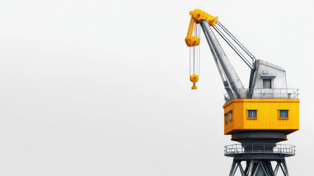 A striking image of an industrial crane featuring a bright yellow cabin, perfect for illustrating themes related to construction, lifting, and modern machinery.の素材