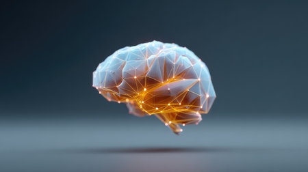 A stunning 3D illustration of a human brain showcasing intricate connections and glowing elements, emphasizing technological advancement and cognitive science exploration.の素材