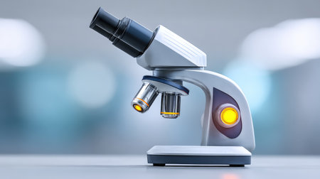 A sleek and modern microscope showcased in a vibrant laboratory, emphasizing the importance of detailed observation and scientific innovation in various research fields.の素材