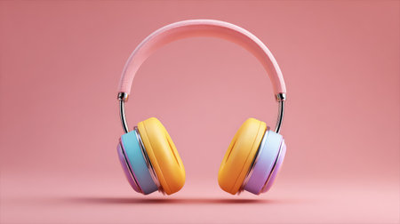 This image showcases colorful over-ear headphones against a pink backdrop, embodying a perfect blend of style and functionality for music enthusiasts.の素材