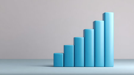 A blue bar graph illustration symbolizing growth and advancement against a soft background, ideal for business, marketing, and financial presentations and analysis.の素材