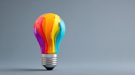 A vibrant light bulb filled with swirling colors represents creativity and inspiration, forging a unique visual that captures the essence of artistic expression and innovation.の素材