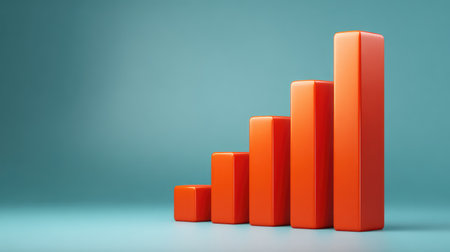 A modern bar graph design showcases vibrant orange cubes representing growth and progress against a calming blue backdrop, ideal for business and financial content.の素材
