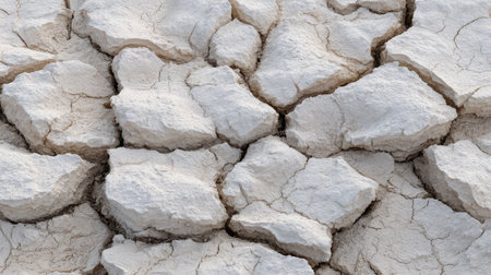Close-up view of parched soil with cracked surface, illustrating the impacts of dryness and environmental changes on natural landscapes.の素材