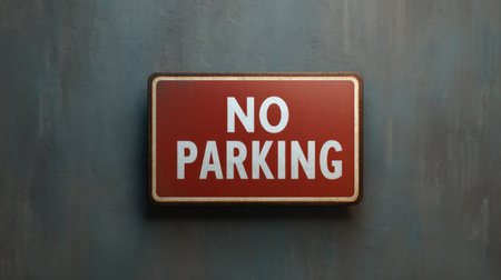 This image features a red "No Parking" sign with bold white letters against a textured background, highlighting the importance of parking regulations in urban areas.の素材