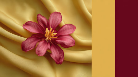 This image features a stunning flower set against a backdrop of soft satin fabric, blending elegant colors and textures, ideal for artistic and decorative uses.の素材