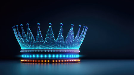 This captivating digital artwork features a modern crown illuminated with neon lights, set against a dark background, symbolizing elegance and luxury perfect for creative projects.の素材