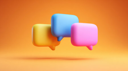 Vibrant and modern design features colorful speech bubbles representing communication and conversation, ideal for creative projects and digital media. Perfect for expressing ideas.の素材