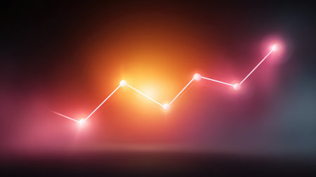 Colorful abstract design illustrating a dynamic upward trend, perfect for representing growth, data analysis, and modern business concepts in presentations or marketing materials.の素材