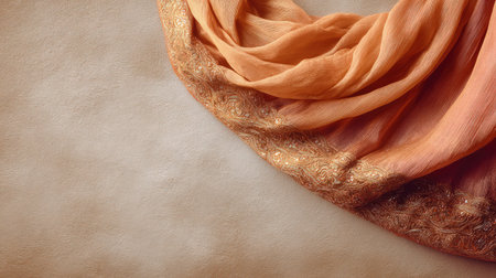 A stunning piece of elegant orange fabric draped gracefully over a textured background, showcasing its softness and beautiful color, ideal for artistic or design inspiration.の素材