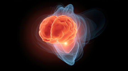 A stunning abstract visualization of two interconnected human brains, illuminated with radiant colors, representing the beauty of thought and the essence of intelligence in a mesmerizing way.の素材