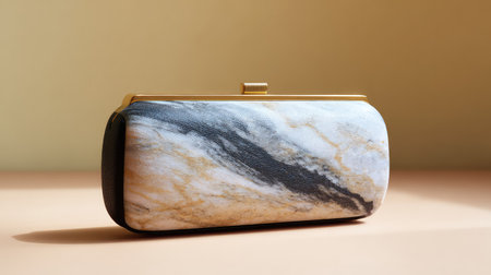 A stunning marble patterned clutch bag featuring a gold frame. Perfect for enhancing your evening outfit, this accessory adds elegance to any special occasion or event.の素材