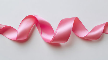 A beautiful pink ribbon elegantly curled on a soft white background, ideal for various creative projects, crafts, gifts, and awareness campaigns, adding charm and softness to designs.の素材