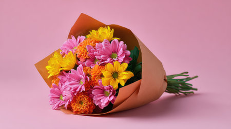 A stunning floral bouquet featuring vibrant flowers in various colors, beautifully wrapped, perfect for decoration, gifting, or enhancing any space with joy and charm.の素材