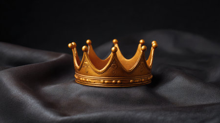 A stunning golden crown elegantly placed on rich dark satin fabric, evoking a sense of luxury and royalty, perfect for artistic and celebratory visuals.の素材