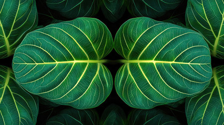 Stunning close-up of rich green leaves showcasing intricate veins and textures, ideal for nature lovers, plant enthusiasts, or eco-friendly themes in design projects.の素材