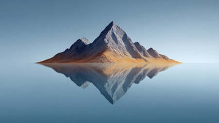 Enchanting mountain scene showcasing a stunning peak surrounded by calm water, perfect for inspiring travel, adventure, and nature enthusiasts.の素材