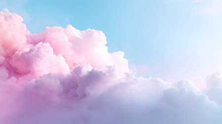 Experience the beauty of soft pastel clouds in a tranquil blue sky. The gentle hues of pink and lavender create a serene atmosphere, perfect for relaxation.の素材