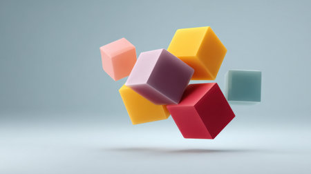 A captivating display of colorful geometric shapes creates a dynamic and playful composition. This image exemplifies modern design aesthetics and creative inspiration.の素材