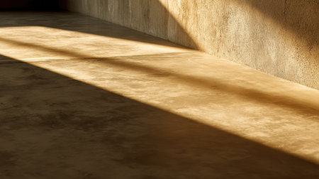 A peaceful interior scene featuring warm sunlight casting gentle shadows across a textured concrete surface, evoking a sense of calm and minimalist design aesthetics.の素材