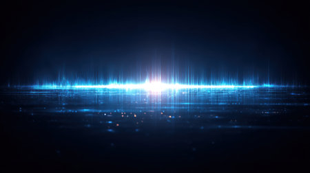Captivating abstract light waves with digital frequencies create a mesmerizing glow against a dark background, perfect for technology and visual design projects.の素材